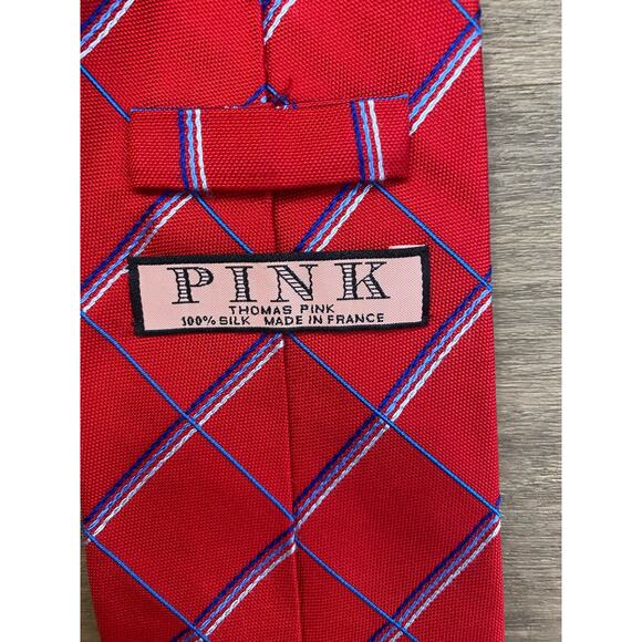 Men's Thomas Pink Red and Blue Tie - Picture 3 of 3